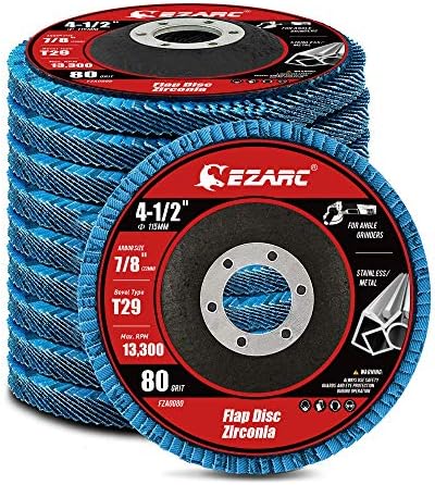 EZARC Zirconia Flap Discs 80 Grit, 4-1/2 x 7/8-Inch, Type 29, 10-Pack