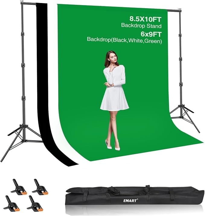 EMART Green Screen Backdrop Kit 8.5x10FT with 3Pcs 6x9ft Backdrop for Party