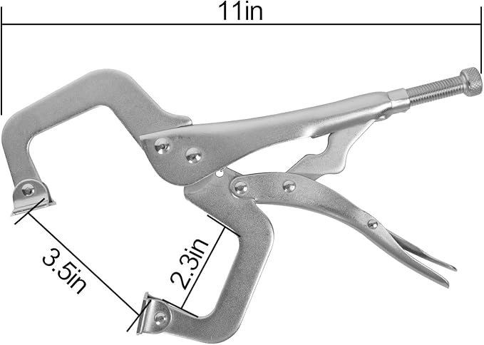 KEILEOHO 6 Pack 11 Inches C Clamp Locking Pliers with Swivel Pads, Heavy-Duty Locking Pliers, Woodworking Clamps Set, Adjustable Nickel Plated C Plier