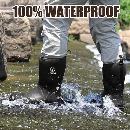 Kalkal Rubber Boots for Men, Waterproof Insulated Mid Calf Mens Rain Boots