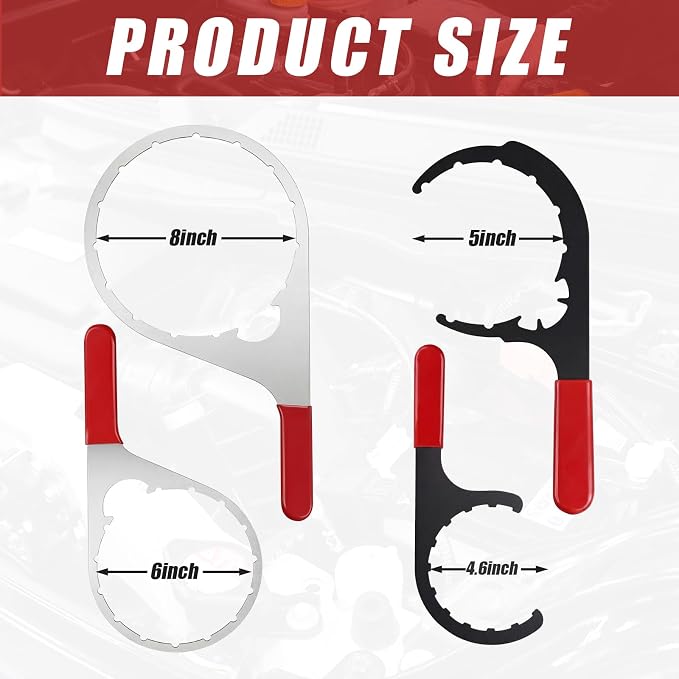 4 Pcs Fuel Filter Wrench Set, 4.6'' & 5'' & 6'' & 8'', Compatible with Various Fuel Filter Sizes Include Water Separator, Engines (Red)
