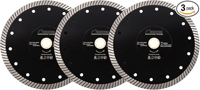 SHDIATOOL Diamond Turbo Blade 7 - Inch Super Thin Cutting Disc for Porcelain Ceramic Tile Granite Dia 180mm 3pieces