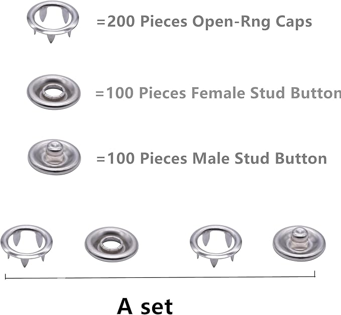 RANIT 100 Sets Snap Button Installation Tool Kit - Hidden Press Fasteners with Snaps Pliers，Multi-Functional Clothing Closures (Male/Female Snap Set)