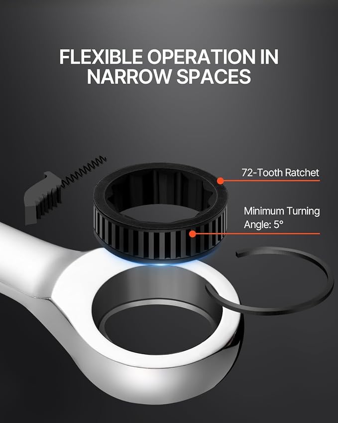 VEVOR Ratcheting Wrench Set, 30-Piece Combination Wrench Set, 72 Teeth | SAE 1/4" to 1", Metric 8 mm to 24 mm, Cr-V Steel, with Organizer Rack, for General Household, Garage, Workshop, Emergency