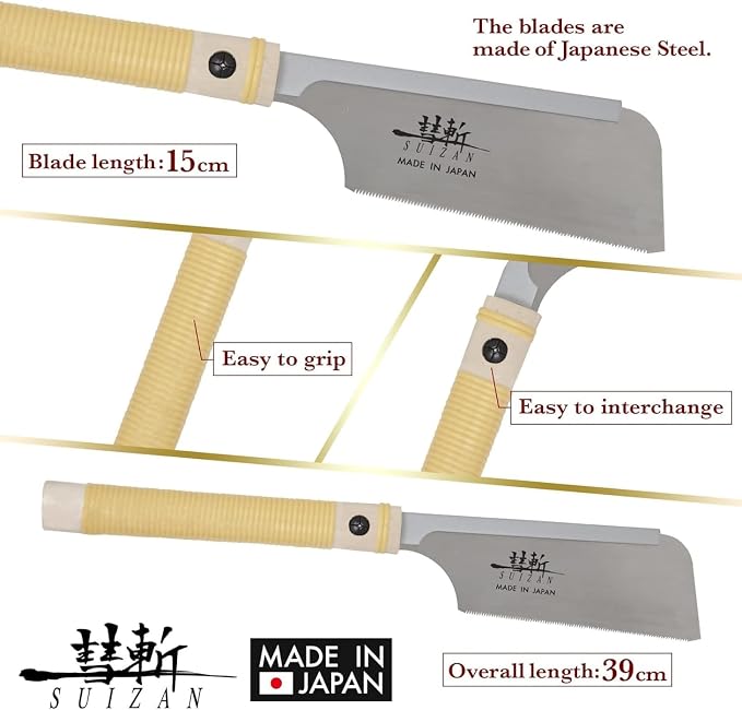 SUIZAN Dozuki Dovetail Saw 6" Rip Cross Cut - Japanese Pullsaw Hand Saws | Professional Pull Saw for Woodworking Joinery Tenon Furniture Making DIY Tools Fine Wood Cut Miter Sharp Replaceable Blade