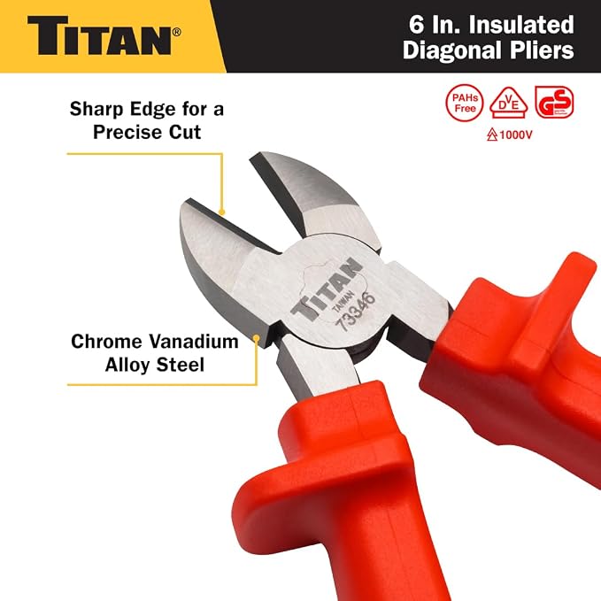 Titan 73346 6-Inch VDE Insulated Diagonal Pliers