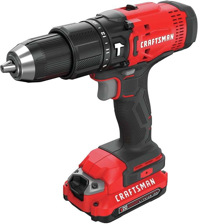 CRAFTSMAN V20 Cordless Hammer Drill Kit, 1/2 inch, 2 Batteries and Charger Included (CMCD711C2)