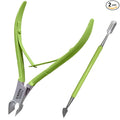 Professional Cuticle Trimmer Nail Cuticle Cutter Stainless Steel Cuticle Nippers with Sharp Blades Double Spring Manicure Tools for Nail Care Pedicure Home Spa (Green - Pusher Included)
