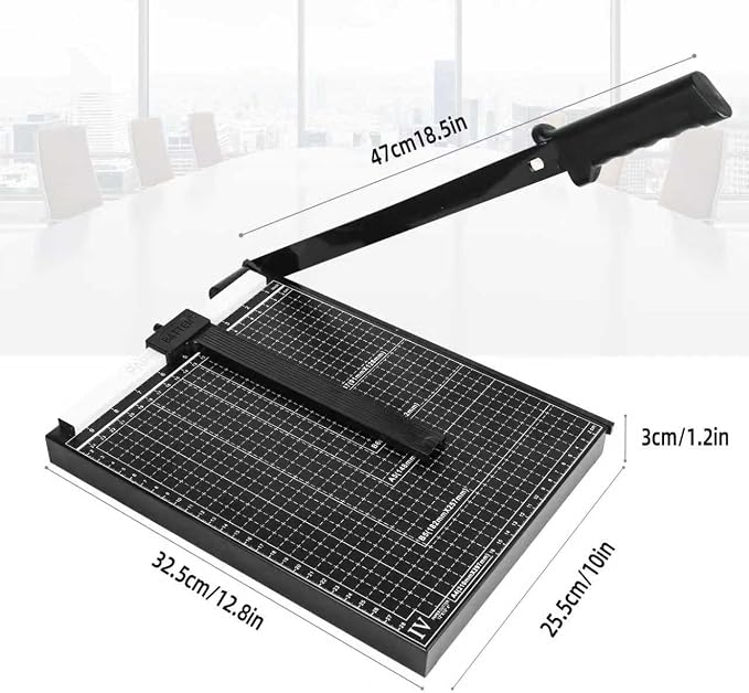12" Guillotine Paper Cutter - 10 Sheet Capacity for Cardstock, Photos & Crafts | Heavy Duty Steel Base with Safety Guard | Ideal for Office, School or Home Use