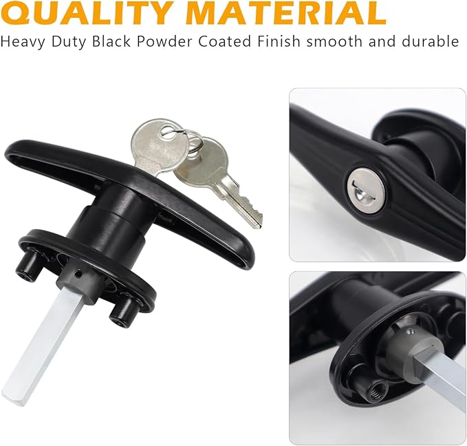 Pickup Truck Cap Topper Camper Shell Locking T-Handle -with 2 Keys for Most Brands of Truck caps, Toppers, Camper Tops Black Powder Coated Finish-Right Side