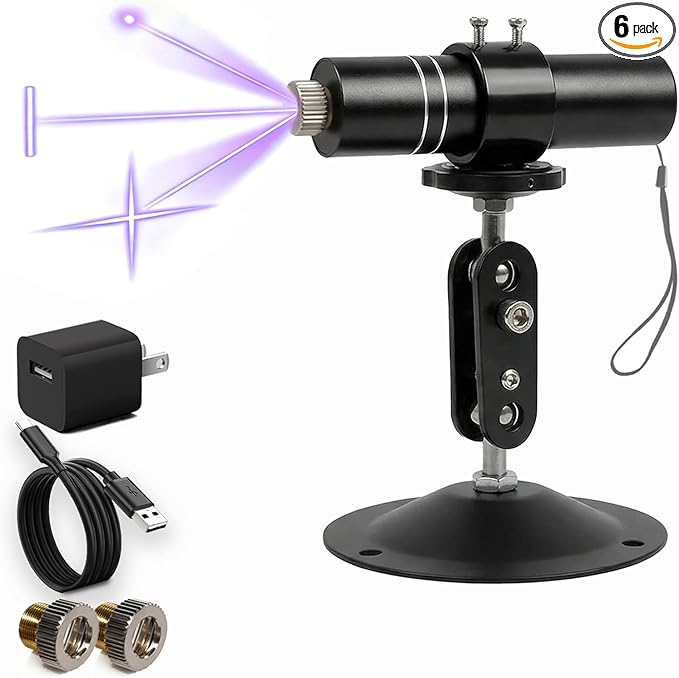 Three-Head Purple Laser Level with 2M Charger | 405nm Cross/Linear Laser Generator | Rechargeable Alignment Tool for Woodworking, Construction & Fabric Cutting (Base & AC/DC Adapter) Purple Line