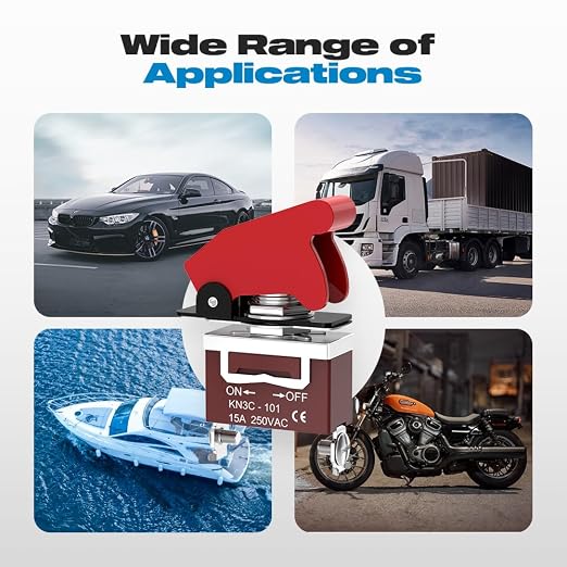 Toggle Switch, Malictele 12V 20A Safety Cover ON/Off Toggle Switch SPST 2Pin 12VDC/120VAC Heavy Duty Toggle Rocker Switch with Red Aircraft Covered for Automotive/UTV/Trucks