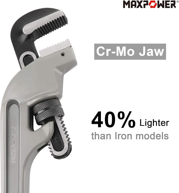 MAXPOWER 24-inch Offset Pipe Wrench, Cr-Mo Jaw, 2.76” Opening | Aluminum Plumbing Wrench, Heavy Duty Offset Pipe Wrench for Tight Spots