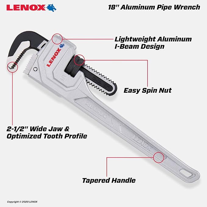 LENOX TOOLS LXHT90618 Aluminum Pipe Wrench 18"
