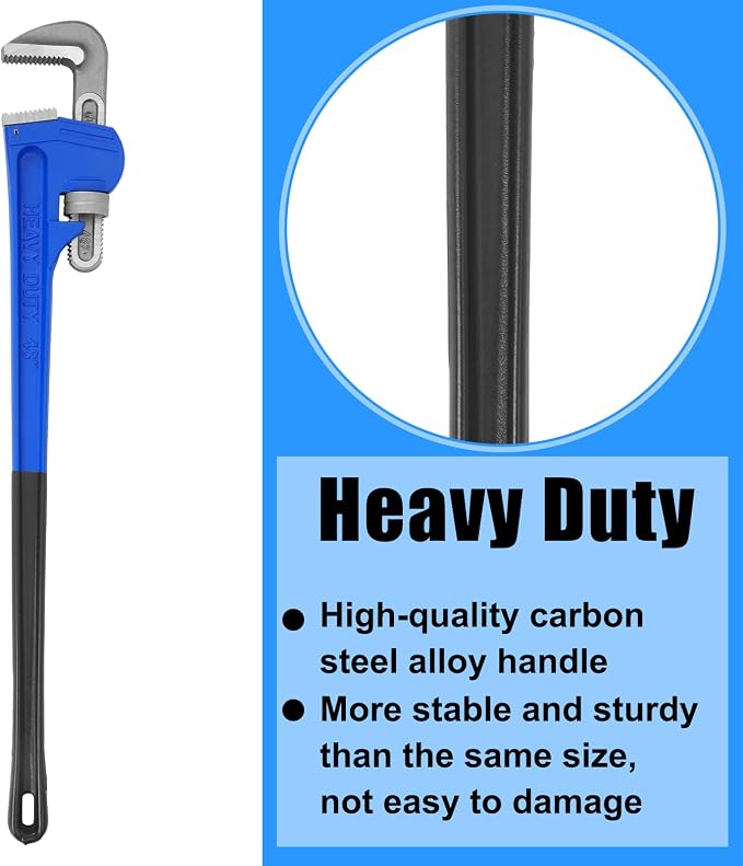 Gisafai 48" Straight Heavy Duty Pipe Wrench Set Plumber Adjustable Water Alloy Steel Grip Plumber's Wrench Plumbing Tools, Blue