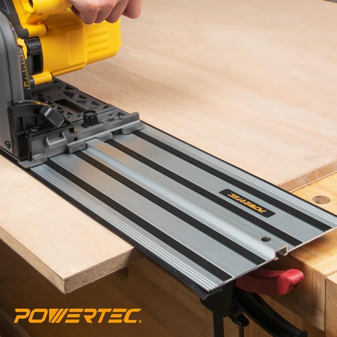 POWERTEC 110" Track Saw Guide Kit for DeWalt, Includes 2PK 55" Guide Rails, 1PK Guide Rail Connector, and 2PK 7" Track Saw Clamps (72059)