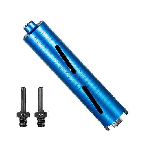 SALI Diamond Core Drill Bits 2 1/4" Diameter 10"/254mm Drilling Depth 5/8-11" Thread Core Bit Turbo Laser-Welded Segments for Cured Concrete with, Brick, Block, Masonry, with Two Adapters