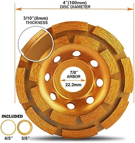 KSEIBI 644025 Diamond Concrete Grinding Wheel 4 inch for Polishing and Cleaning Stone Concrete Surface, Cement, Marble, Rock, Granite, and Thinset Removing, Angle Grinder Wheels Cup