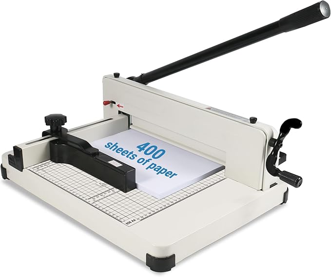 12 Inch Heavy Duty Guillotine Paper Cutter,Cuts 400 Sheets A4 Paper,Solid Steel Construction with Imperial Sizing & Dual Safety Features,Industrial Stack Paper Trimmer for Offices,Schools,Print Shops