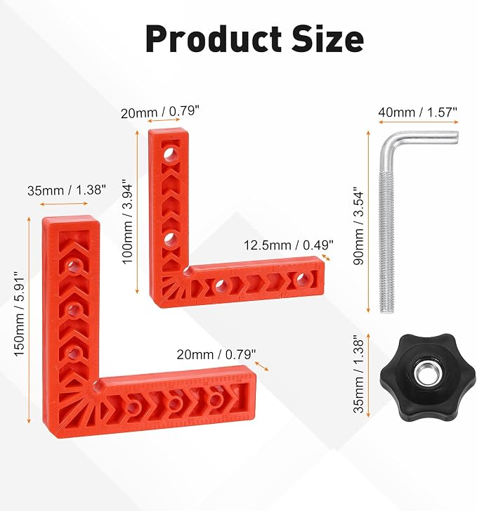 HARFINGTON 4Pcs Corner Clamp 90 Degree 4/6" Right Angle Clamp for Woodworking, ABS Plastic Positioning Square Tool for Picture Frame Box Cabinets Drawers, Orange