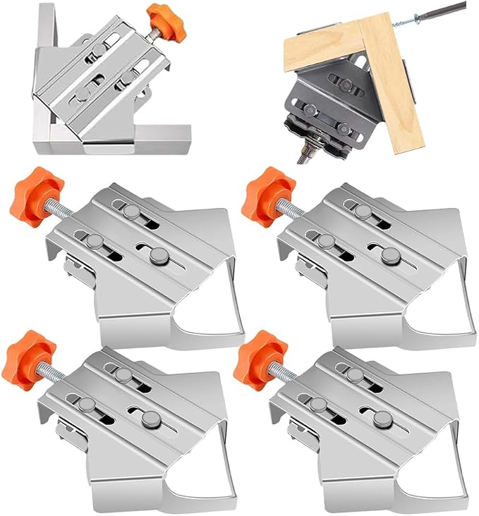Quick Right Angle Fixing Clip, Multipurpose Stainless Steel 90° Degree Corner Clamp for Woodworking, T-shaped Right Angle Clamping Tool with Adjustable Swing Jaw Right Angle (4pcs-Closed Type)