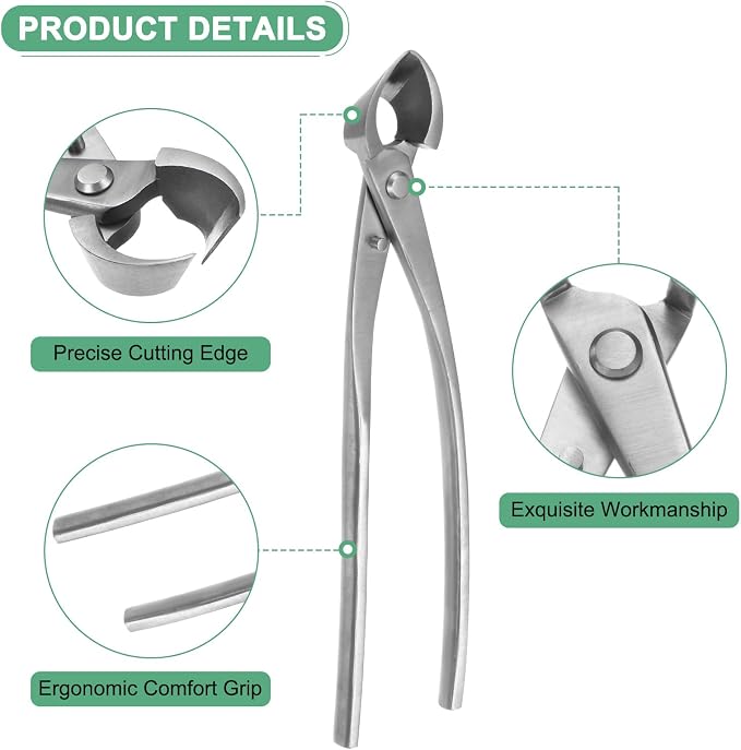 M METERXITY Bonsai Tool - 11 Inch Stainless Steel Concave Cutter, Bonsai Tree Plants Modeling Tools, Applying to Gardening Pruning Knobs/Branches (280mm, Silver)