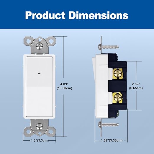 CML Illuminated Light Switch, 5 Pack Decorator Rocker Paddle Interrupter with Cool White LED Night Light, Single Pole Wall Lighted Switch with Automatic On/Off Sensor, 15A 120V, ETL Listed, White