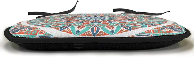Lunarable Moroccan Chair Cushion Pads Set of 4, Floral Geometry Complex Design Medallion Middle Ages Tribal Art, Anti-Slip Seat Padding for Kitchen & Patio, 16"x16", Turquoise Dark Blue