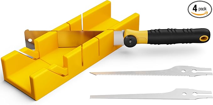 GARTOL 4-Piece Miter Box and Japanese Pull Saw Set, Mini Hand Saw with 3 Replaceable Blades, Precise 45°/90° Angle Cutting Tool for Baseboard, Trim, Picture Frames & DIY Woodworking