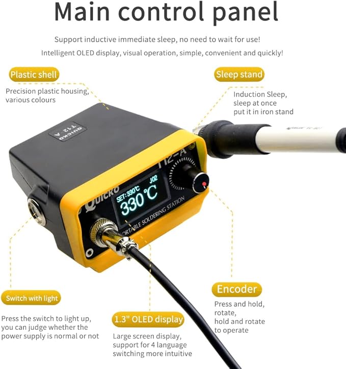 Cordless Soldering Iron Station,QUICKO T12 Soldering Station Fit for Dewalt Battery 18/20V,Sleep Immediately,Injection Mold,°C/ºF Conversion,OLED (Battery Not Included) With 5pcs Solder Iron Tips