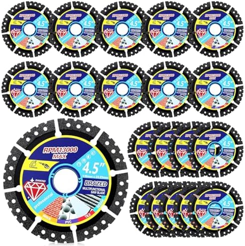 20 Pcs 4.5" Diamond Saw Blades Bulk Diamond Cutting Wheel for Angle Grinder 4 1/2'' Multi Purpose Heavy Duty Angle Grinder Discs for Cutting Metal Tile Rebar Steel Marble, 7/8'' Arbor(Sticker Style)