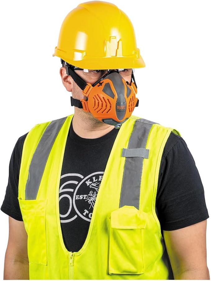 Klein Tools 60552 Reusable P100 Half-Mask Respirator with Replaceable Filters for Dust, Metal Fumes, and Oil Mist, M/L