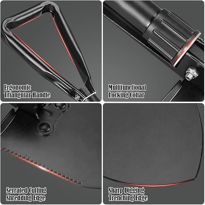 Folding Shovel - 24'' Lightweight Digging Shovel High Carbon Steel Portable Digging Trowels for Outdoor Camping Backpacking Hiking Car EmergencHome Garden (Dark Black