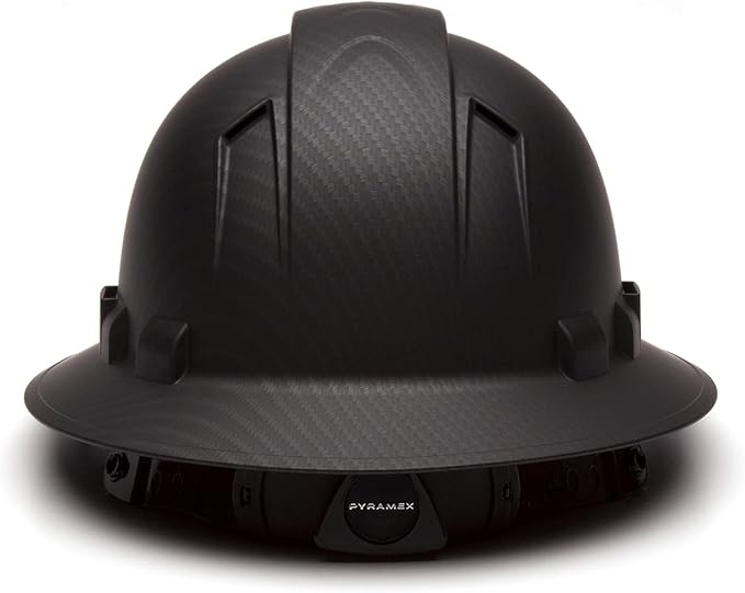 Pyramex Ridgeline Full Brim Hard Hat 4 Point Ratchet Vented Matte Black Graphite Pattern