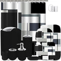 Lnond Black Bathroom Set, 23-Piece Black Geometric Bathroom Decor Set with with Shower Curtain and Rugs, Trash Can, Toilet Brush Holder Set & Soap Dispenser