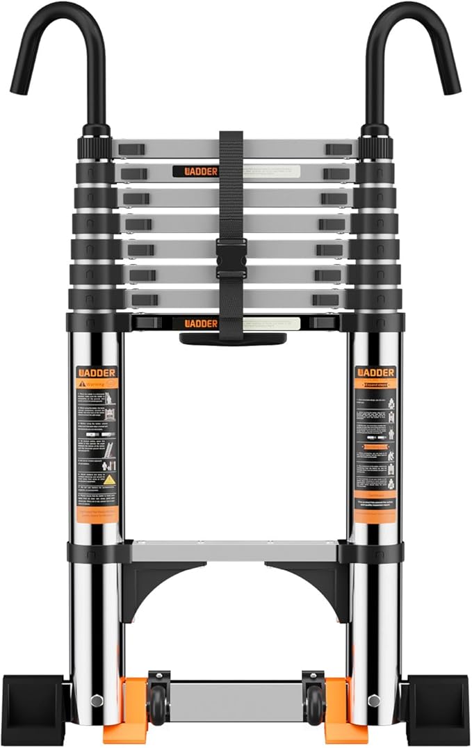 Telescoping Ladder,with Stable Hook and stabilizer barand,Extension Ladder, Heavy Duty 330lbs Max Capacity, Multi-Purpose Collapsible Ladder for RV or Outdoor Work (19.5FT/5.9M)