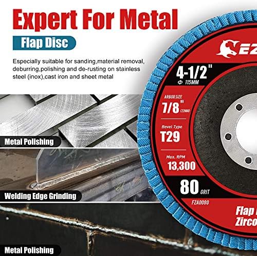 EZARC Zirconia Flap Discs 80 Grit, 4-1/2 x 7/8-Inch, Type 29, 10-Pack