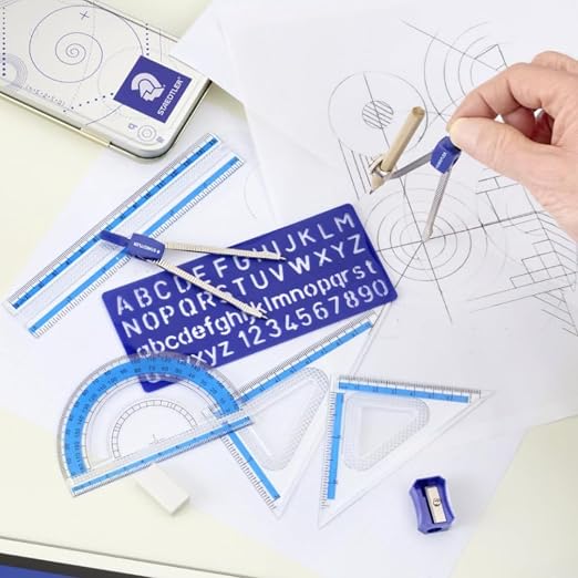 STAEDTLER Geometry Set, 12-Pack, 10 Pieces Per Set, Math Set with Compass and Protractor Set, Ruler and Square Set, Drawing and Measuring Tools with Storage Case for Students, 120 Total Pieces