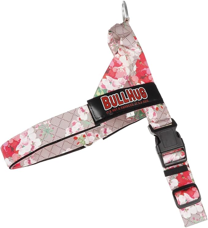 Adjustable Dog Harness– No Pull, No Choke – for English Bulldogs, French Bulldogs, Pugs & Broad-Chested Breeds – Easy, Safe Walks (Pink Floral, Medium)