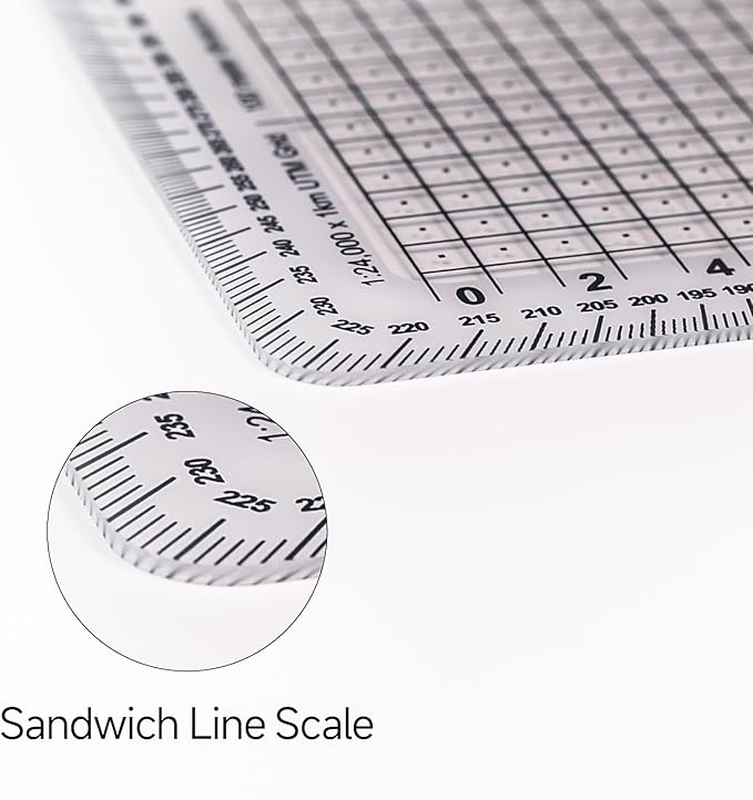 CYA Square Military Map Coordinate Scale Protractor Map for Land Navigation, Military Style UTM/MGRS Coordinate Scale