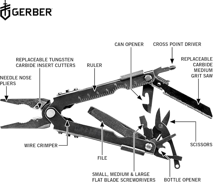 Gerber Gear Multi-Plier 600 Needle Nose Pliers Set Bladeless Multi-Tool - 14-in-1 EDC Gear Multi-Tool with Protective Sheath - Survival Gear and Equipment - Black