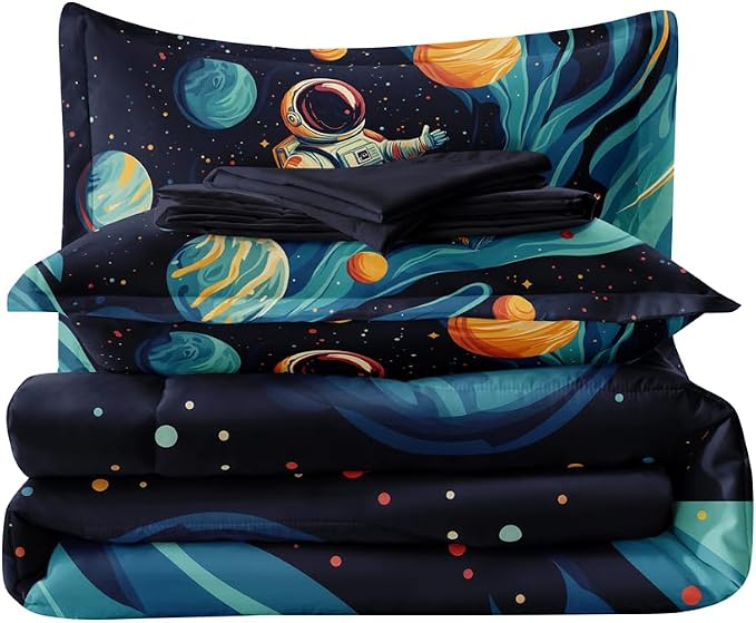 Space Astronaut Comforter Set Twin,Boys Twin Space Bedding Set 5 Pieces,Twin Comforter Set for Kids,Galaxy Comforter with Astronaut Patterns
