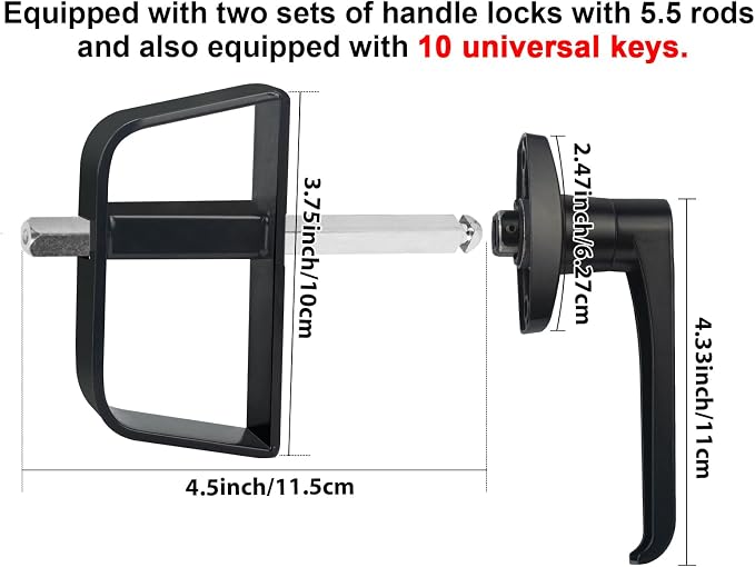 L-Handle Lock Kit,Hurrikom Double Shed Door Latch with 5.5" Stem, Lock Matching Set Includes 10 Keys for Sheds Doors, Playhouses, Chicken Coops,Camper, RV, etc(Black).All Keys are Universal.