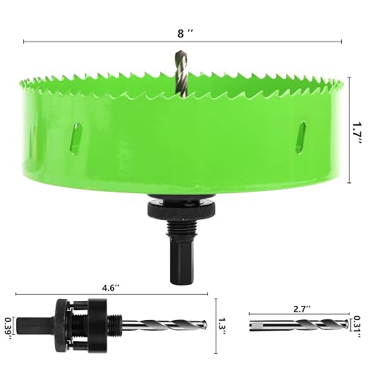 LifeIdeas 8 inch Hole Saw, Bi-Metal & Heavy Duty Hole Saw with Arbor Mandrel, Hole Drilling Cutter for Cornhole Boards, Metal, Drywall, Plasterboard, Wood and Plywood