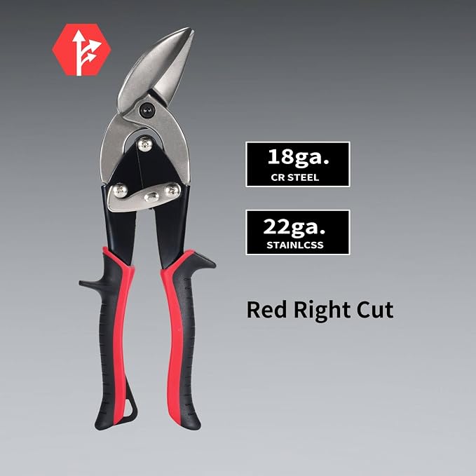 Aviation Tin Snips Set, Straight Heavy Duty Left Tin Cutting Shears, 1 Piece Metal Cutters With Comfort Grips and Safety Latch