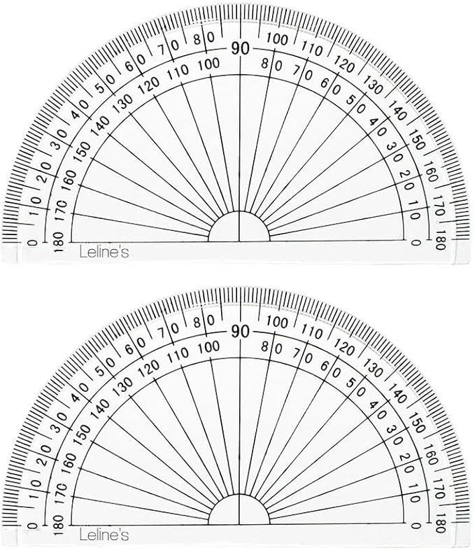 Leline's Plastic Protractor, 4 inch Student Math Protractors, Pack of 2, Clear