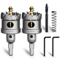 Metal Hole Saw 1-3/4''(45mm) 2Pcs Set Heavy Duty Tungsten Carbide Tipped Hole Cutters Set with a nitrided Step Drill and L-flench, for Steel Iron,Aluminum,Stainless stell