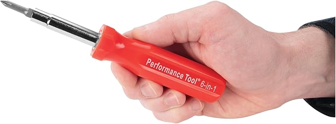 Performance Tool W975 6-in-1 Quick Change Screwdriver With Hex Torque Handle, Chrome Vanadium Steel