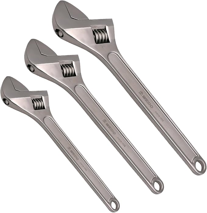 WEDO 3PCS Adjustable Wrench Set 8",10",12",Stainless Steel | Wide Jaw Spanner,Professional Spanner,Precision Jaws,Corrosion Resistant,For Automotive,Home and Plumbing Repairs