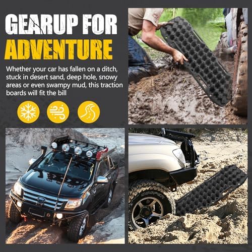BUNKER INDUST Off-Road Traction Boards, Pair Recovery Tracks Traction Mat for Jeep Mud, Sand, Snow Traction Pads-Black Emergency Tire Traction Device (Gen 10th)